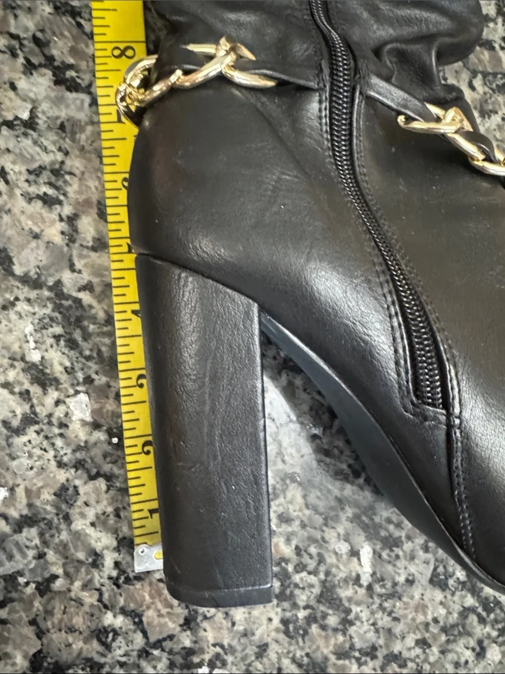 Shoe Dazzle Thelma Black Over-the-Knee Pointed Toe Boots with Gold Chain
